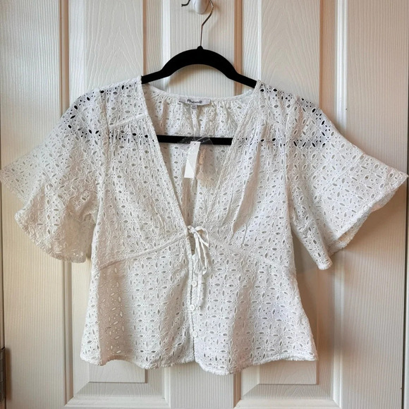 NWT Madewell Tie-Front Top in Eyelet Soft white XXS - Picture 5 of 14